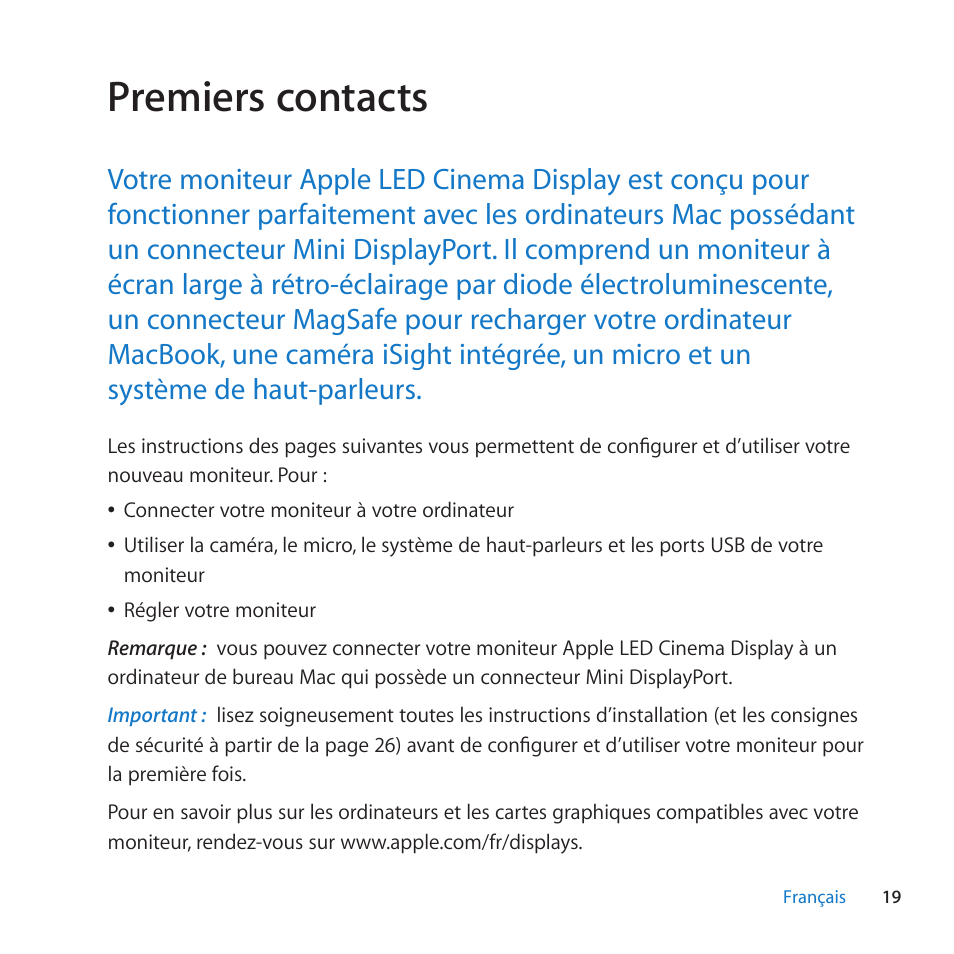 Premiers contacts | Apple LED Cinema Display (27-inch) User Manual | Page 19 / 104