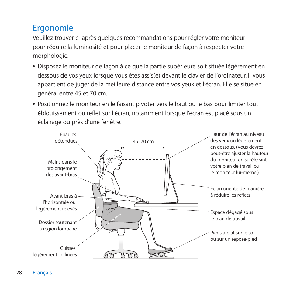 Ergonomie, 28 ergonomie | Apple LED Cinema Display (27-inch) User Manual | Page 28 / 104