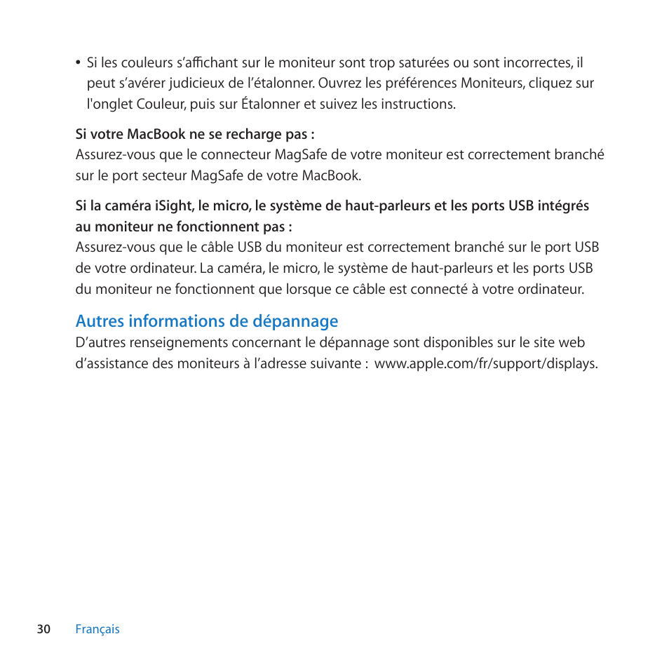 Autres informations de dépannage | Apple LED Cinema Display (27-inch) User Manual | Page 30 / 104