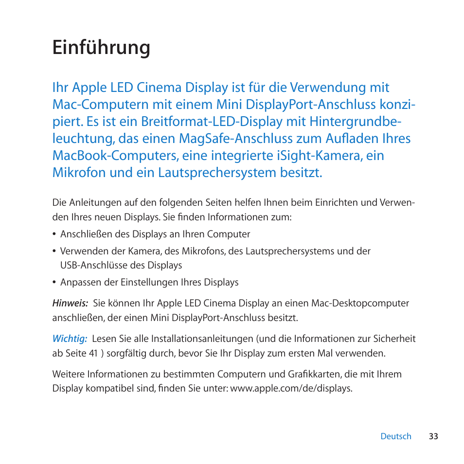 Einführung | Apple LED Cinema Display (27-inch) User Manual | Page 33 / 104