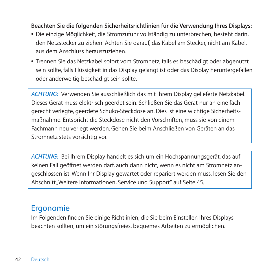 Ergonomie, 42 ergonomie | Apple LED Cinema Display (27-inch) User Manual | Page 42 / 104