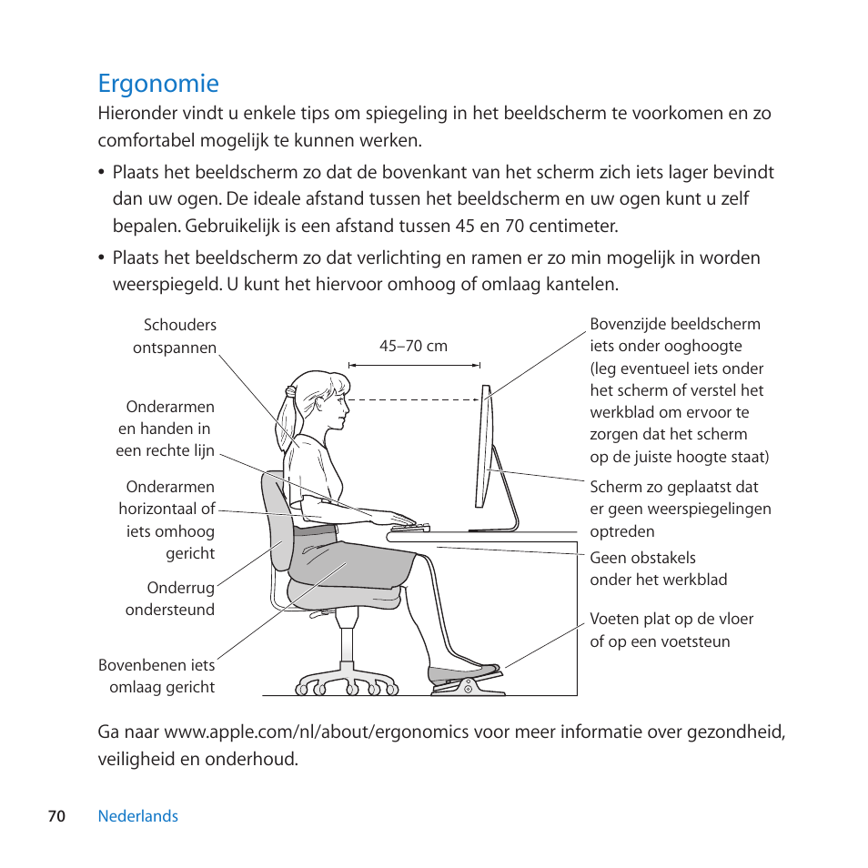 Ergonomie, 70 ergonomie | Apple LED Cinema Display (27-inch) User Manual | Page 70 / 104