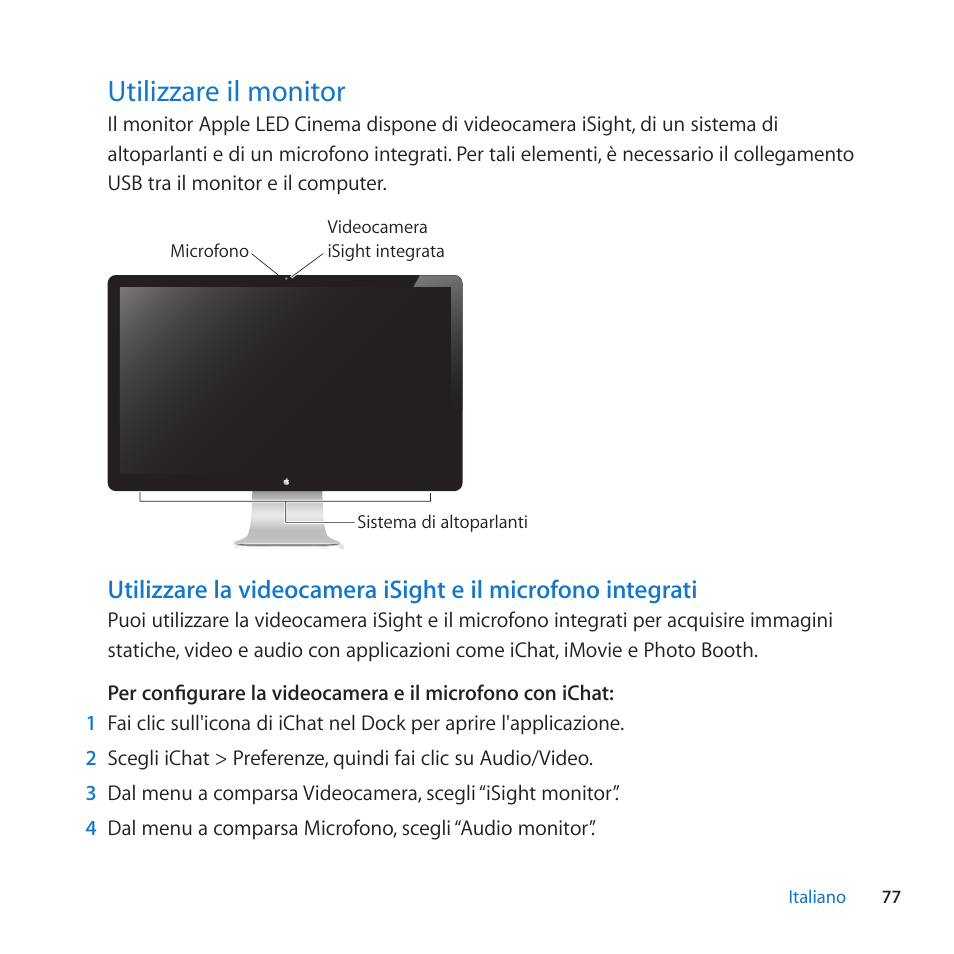 Utilizzare il monitor, 77 utilizzare il monitor | Apple LED Cinema Display (27-inch) User Manual | Page 77 / 104