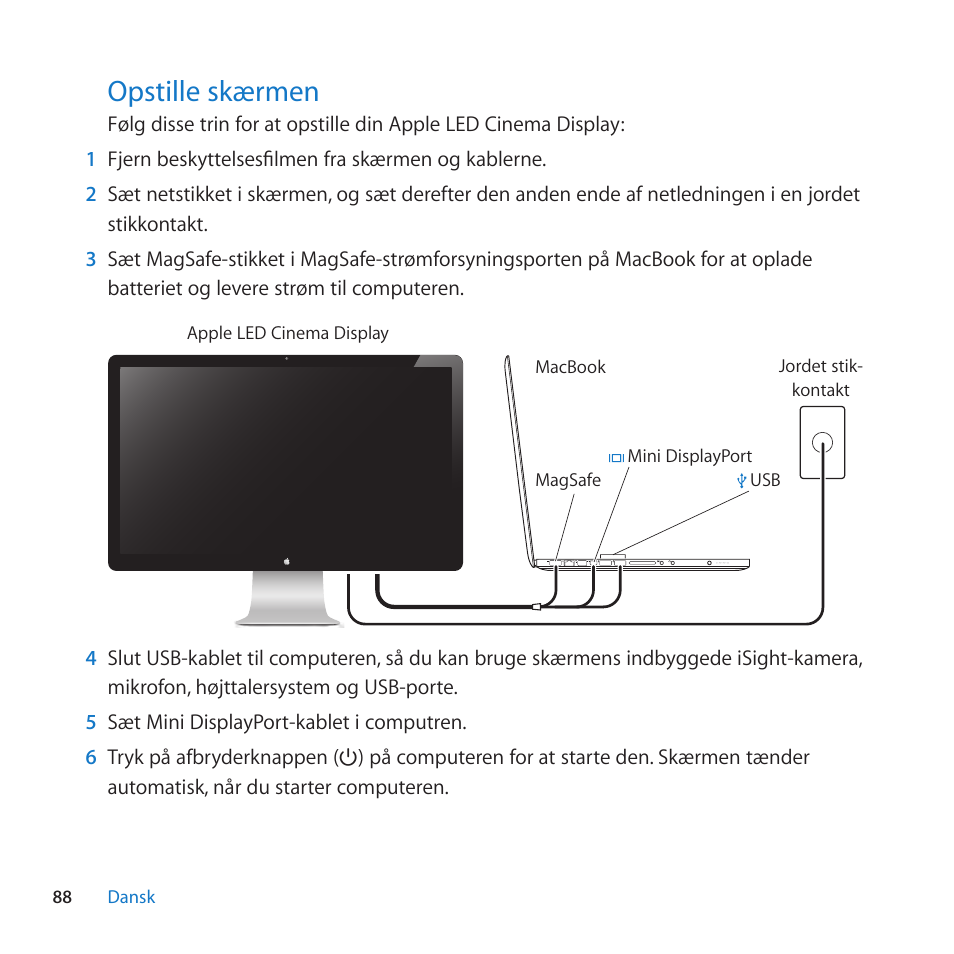 Opstille skærmen, 88 opstille skærmen | Apple LED Cinema Display (27-inch) User Manual | Page 88 / 104