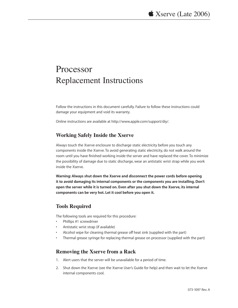 Apple Xserve Intel (Late 2006) DIY Procedure for Processor User Manual | 11 pages