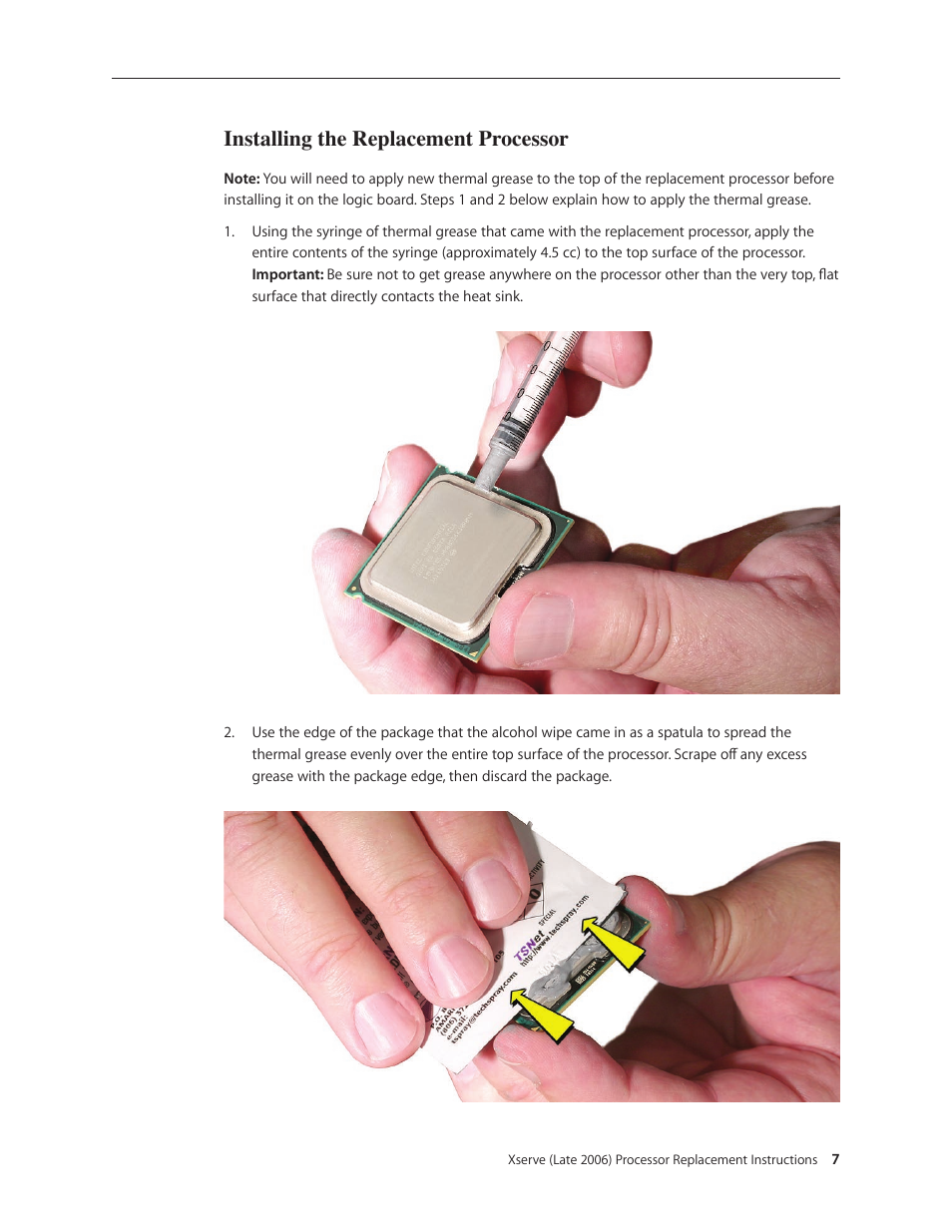 Installing the replacement processor | Apple Xserve Intel (Late 2006) DIY Procedure for Processor User Manual | Page 7 / 11