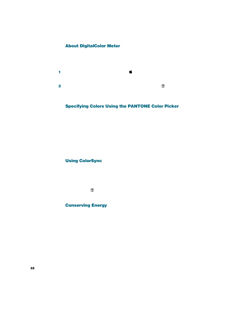 About digitalcolor meter, Specifying colors using the pantone color picker, Using colorsync | Conserving energy | Apple Studio Display User Manual | Page 32 / 68