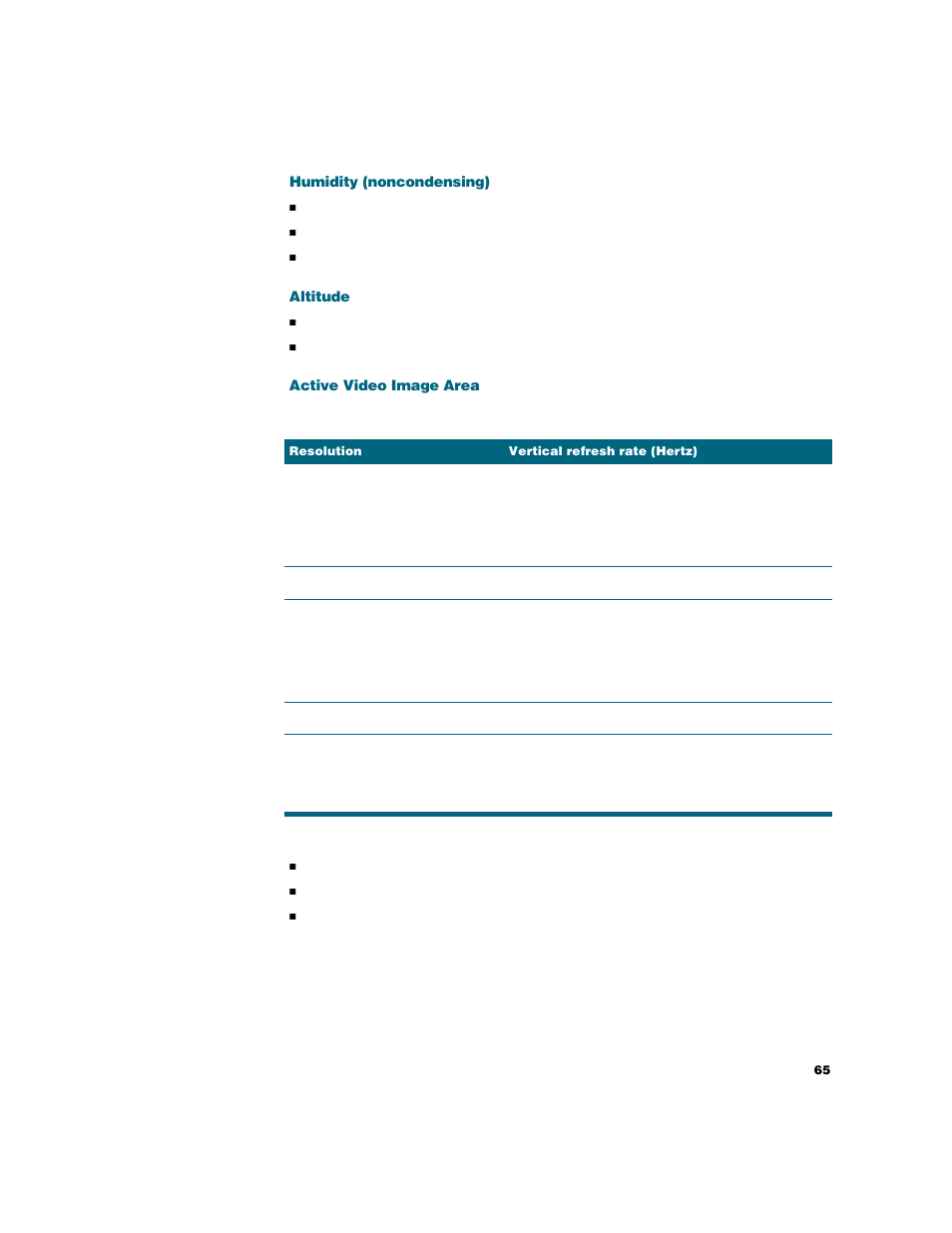 Humidity (noncondensing), Altitude, Active video image area | Apple Studio Display User Manual | Page 65 / 68