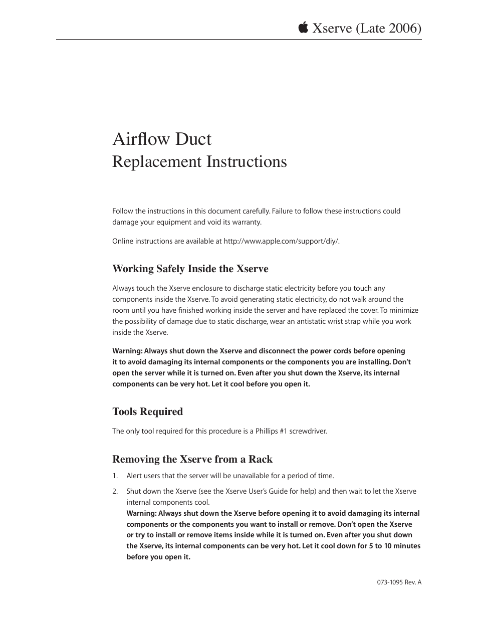 Apple Xserve Intel (Late 2006) DIY Procedure for AirFlow Duct User Manual | 5 pages