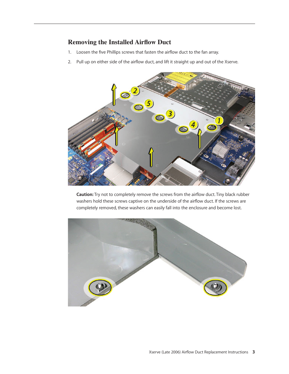 Removing the installed airflow duct | Apple Xserve Intel (Late 2006) DIY Procedure for AirFlow Duct User Manual | Page 3 / 5