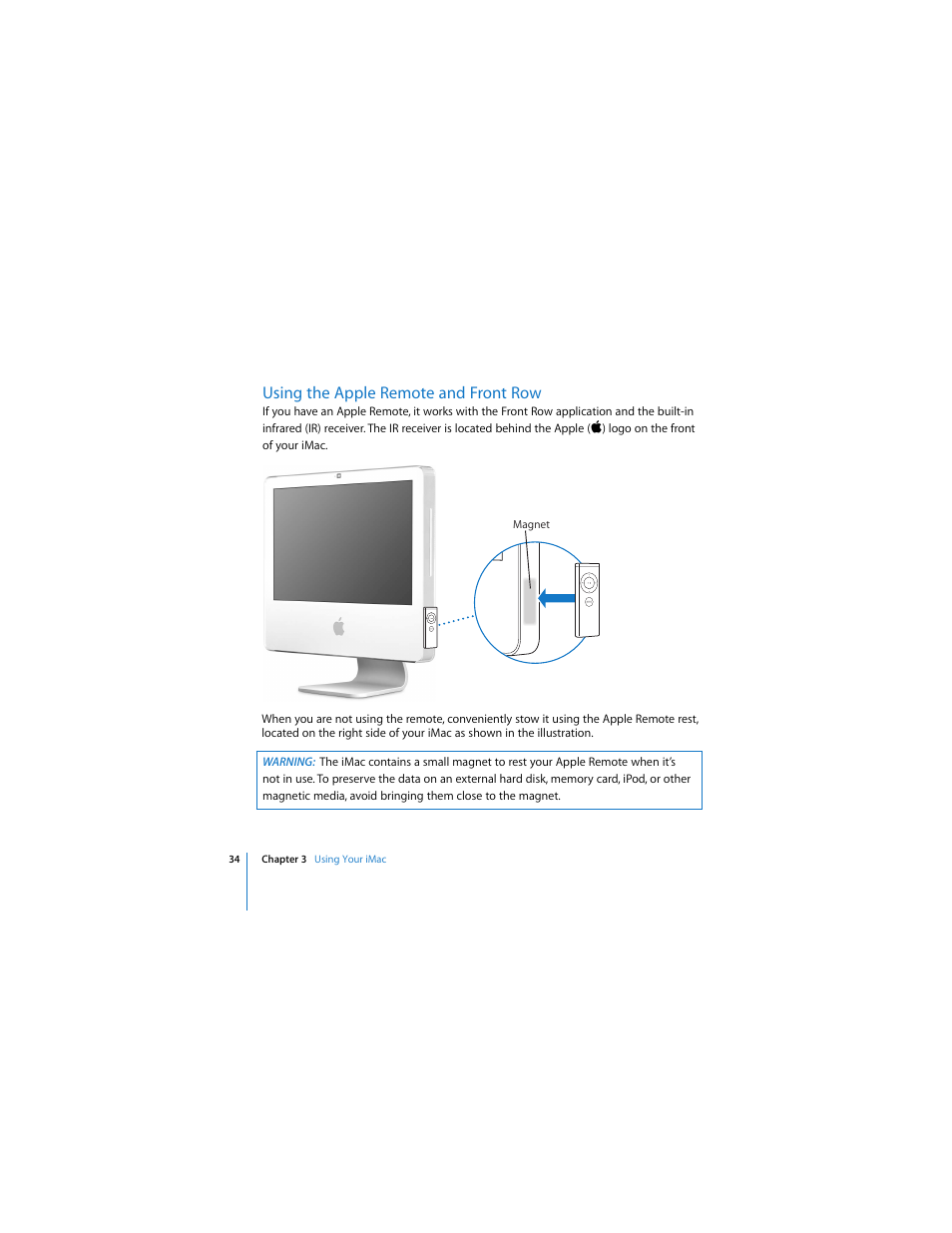 Using the apple remote and front row | Apple iMac (Mid 2006) User Manual | Page 34 / 104