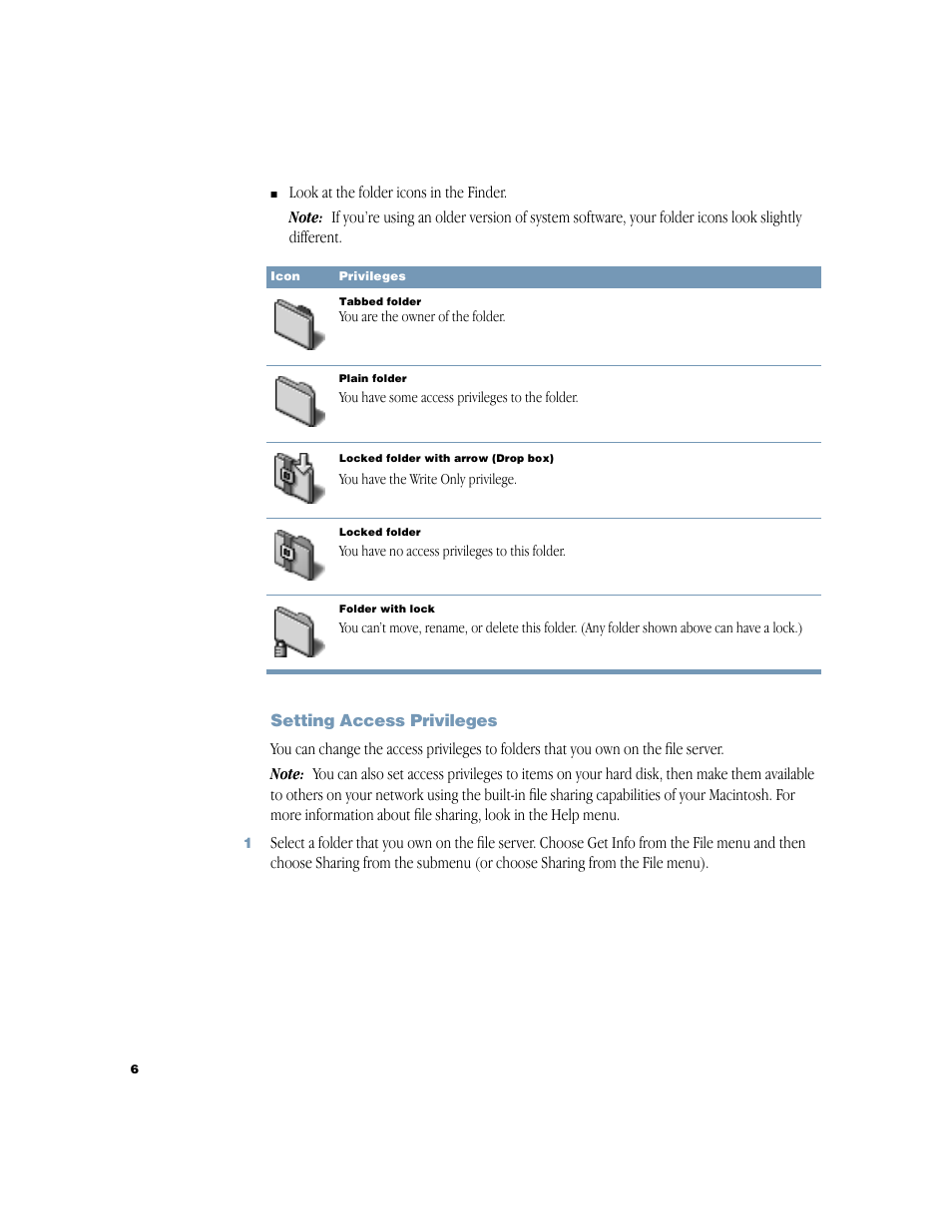 Setting access privileges | Apple Using AppleShare Client 3.8.6 User Manual | Page 7 / 9