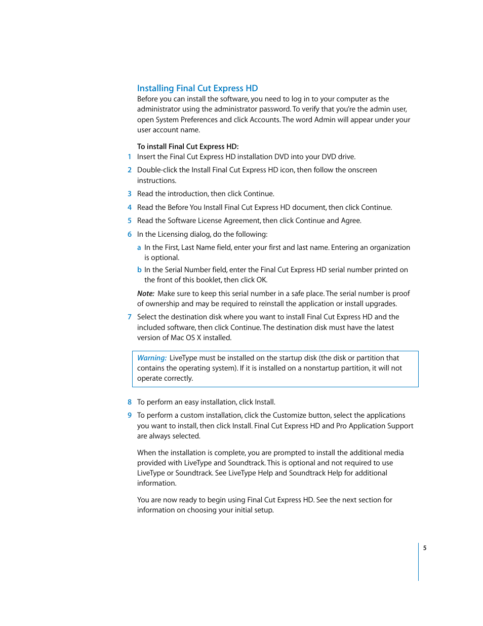 Installing finalcutexpresshd | Apple Final Cut Express HD: Installing Your Software User Manual | Page 5 / 12