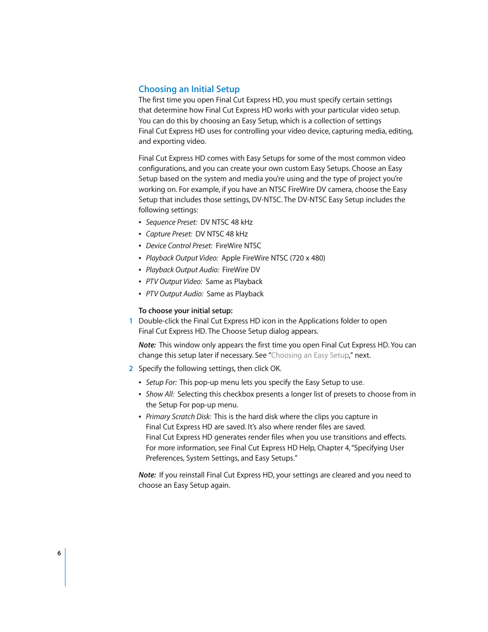 Choosing an initial setup | Apple Final Cut Express HD: Installing Your Software User Manual | Page 6 / 12