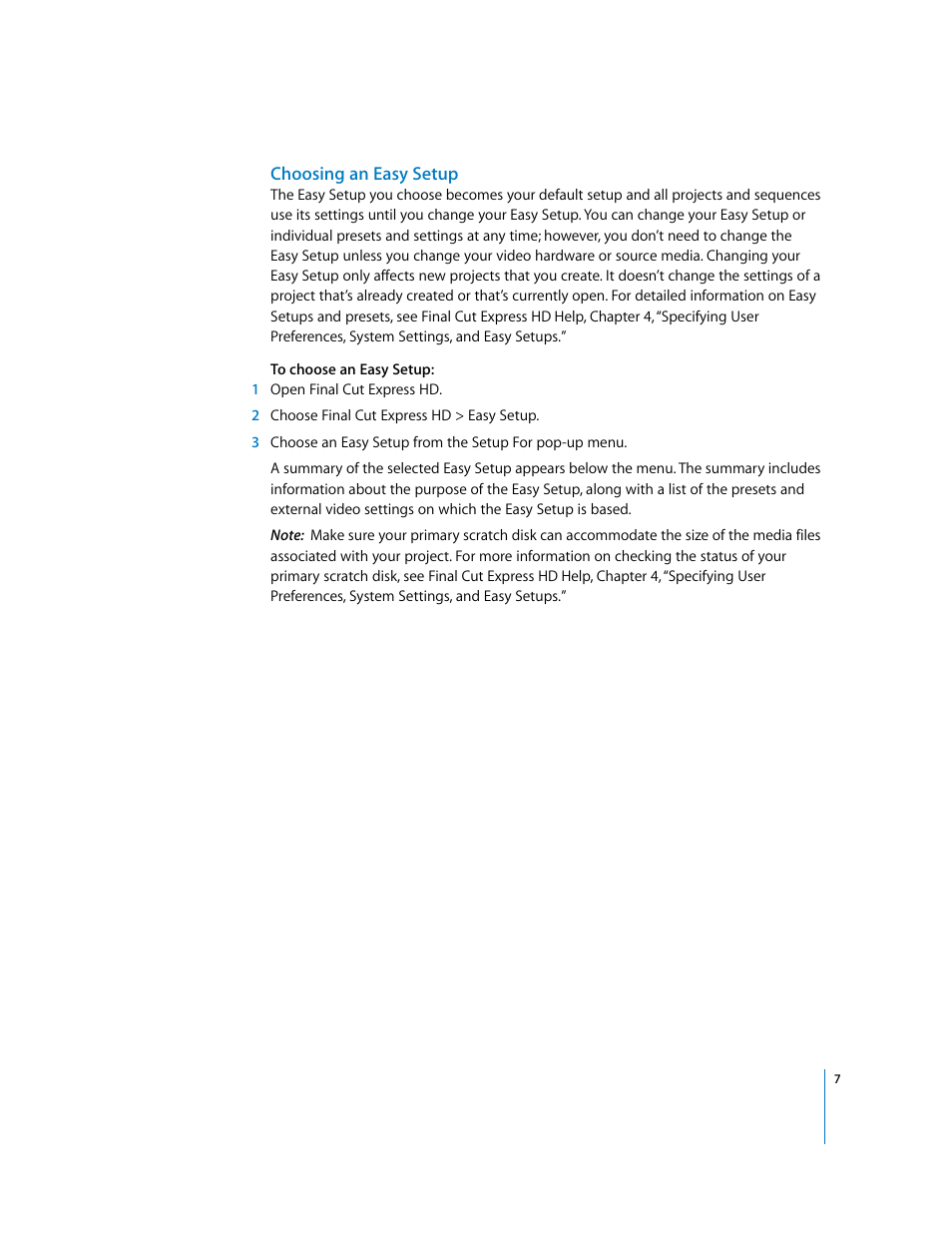 Choosing an easy setup | Apple Final Cut Express HD: Installing Your Software User Manual | Page 7 / 12