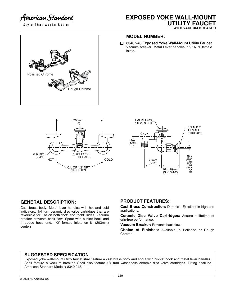 American Standard 8340.243 User Manual | 2 pages