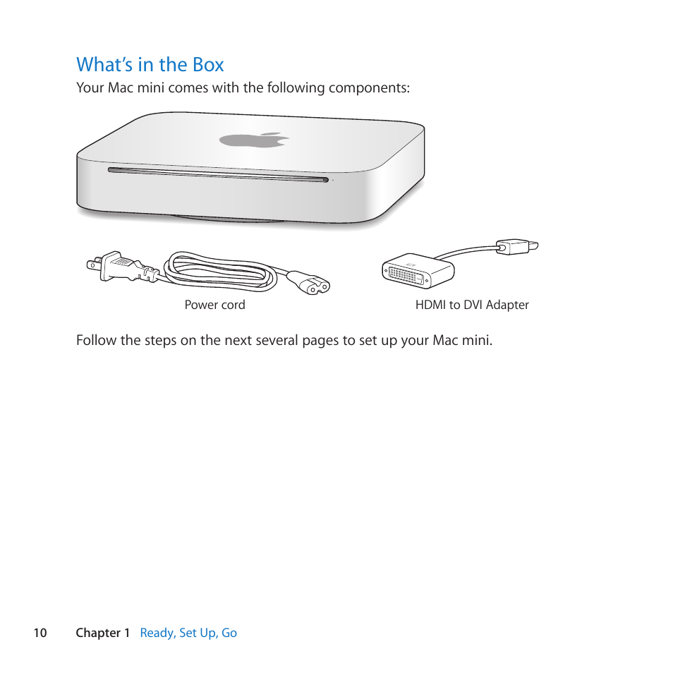 What’s in the box, 10 what’s in the box | Apple Mac mini (Mid 2010) User Manual | Page 10 / 76