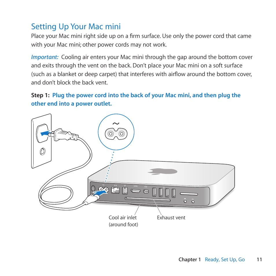 Setting up your mac mini, 11 setting up your mac mini | Apple Mac mini (Mid 2010) User Manual | Page 11 / 76