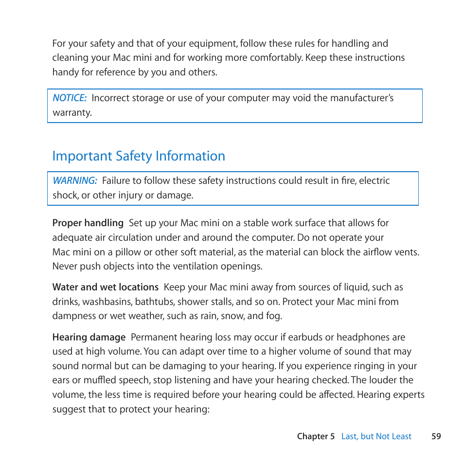 Important safety information, 59 important safety information | Apple Mac mini (Mid 2010) User Manual | Page 59 / 76