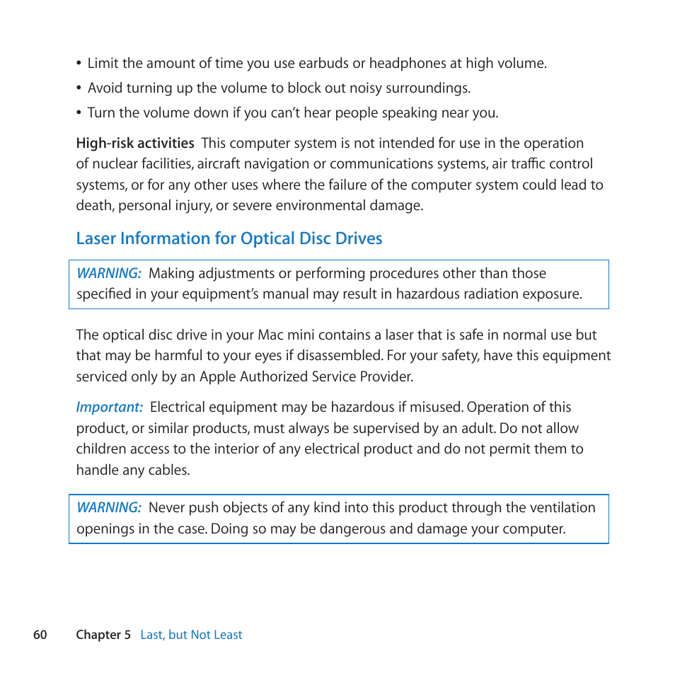 Laser information for optical disc drives | Apple Mac mini (Mid 2010) User Manual | Page 60 / 76