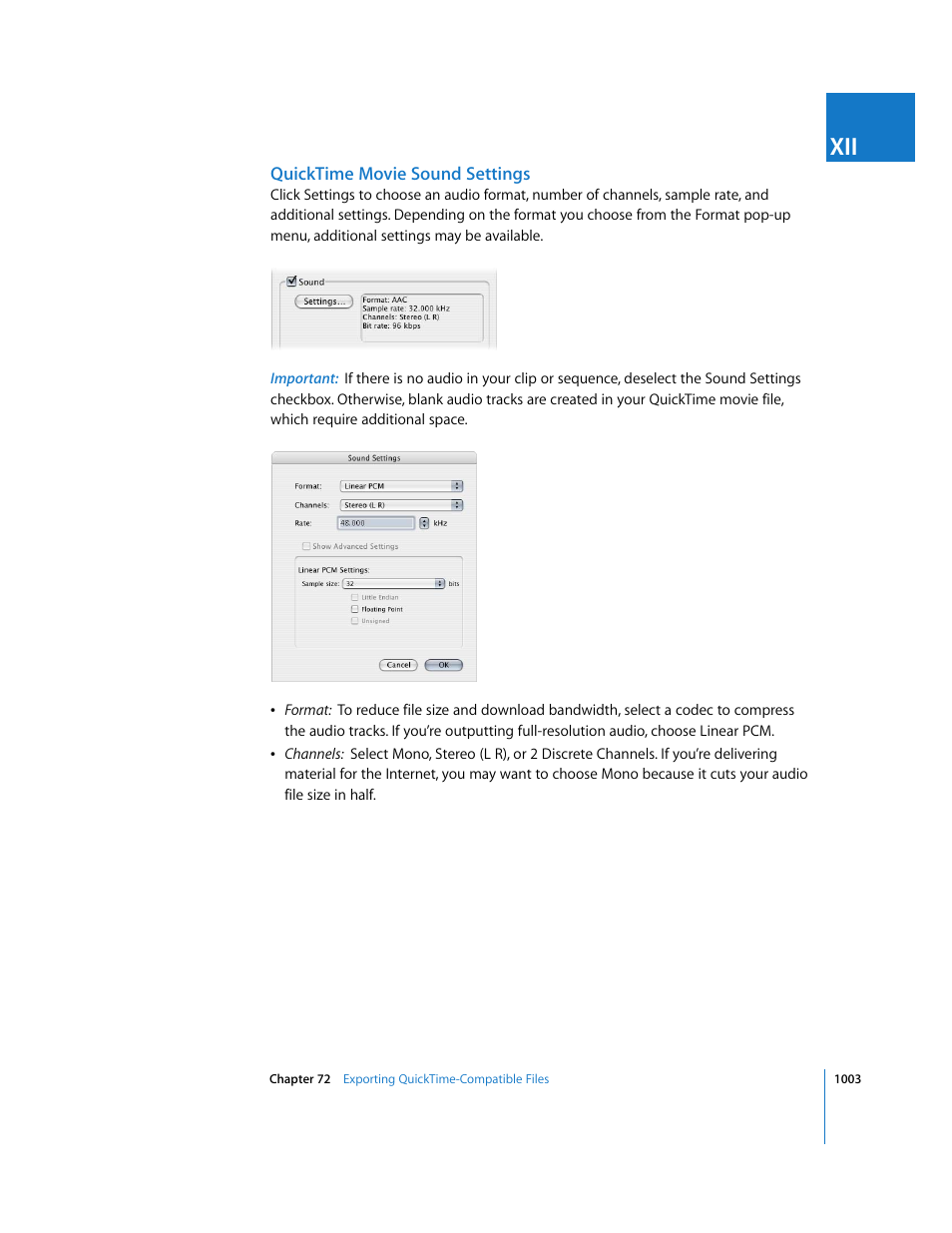 Quicktime movie sound settings | Apple Final Cut Express HD User Manual | Page 1003 / 1153