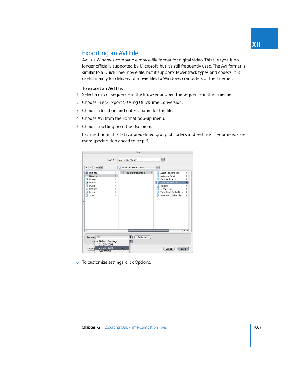Exporting an avi file, P. 1007) | Apple Final Cut Express HD User Manual | Page 1007 / 1153