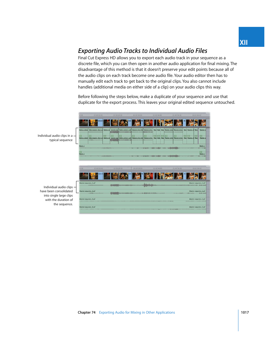Exporting audio tracks to individual audio files, P. 1017) | Apple Final Cut Express HD User Manual | Page 1017 / 1153
