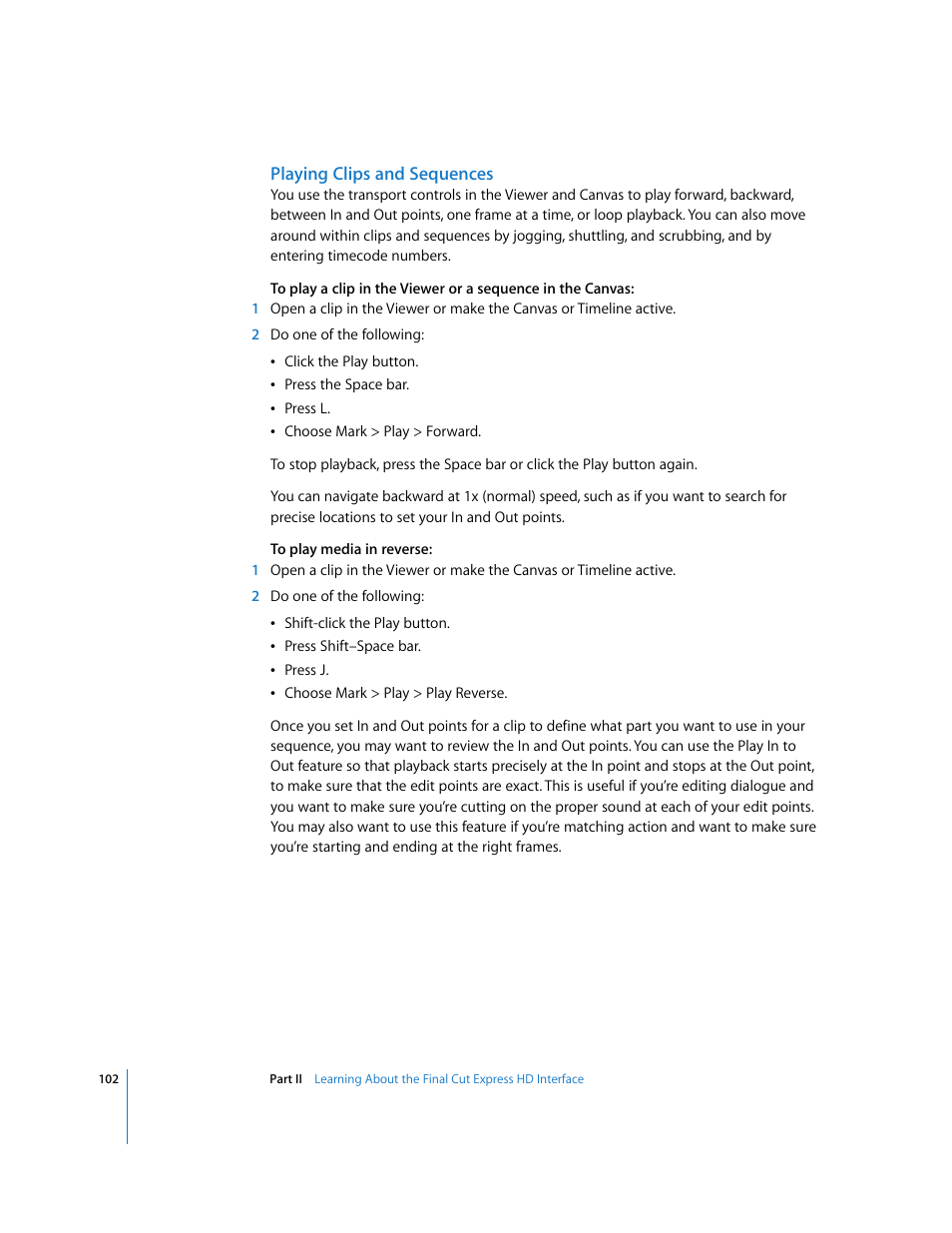 Playing clips and sequences | Apple Final Cut Express HD User Manual | Page 102 / 1153
