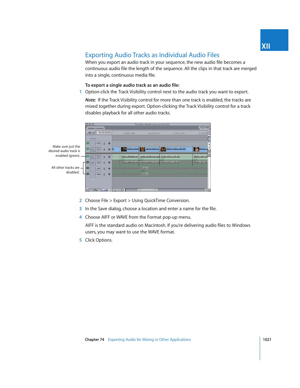 Exporting audio tracks as individual audio files | Apple Final Cut Express HD User Manual | Page 1021 / 1153