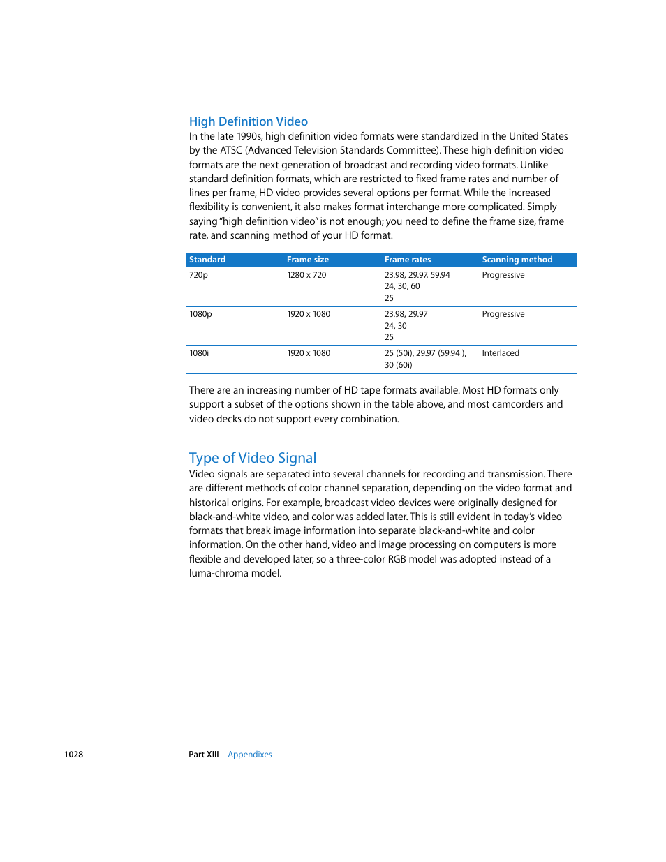 High definition video, Type of video signal | Apple Final Cut Express HD User Manual | Page 1028 / 1153