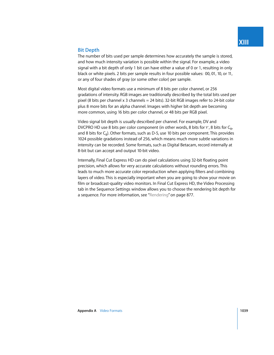 Bit depth, Xiii | Apple Final Cut Express HD User Manual | Page 1039 / 1153