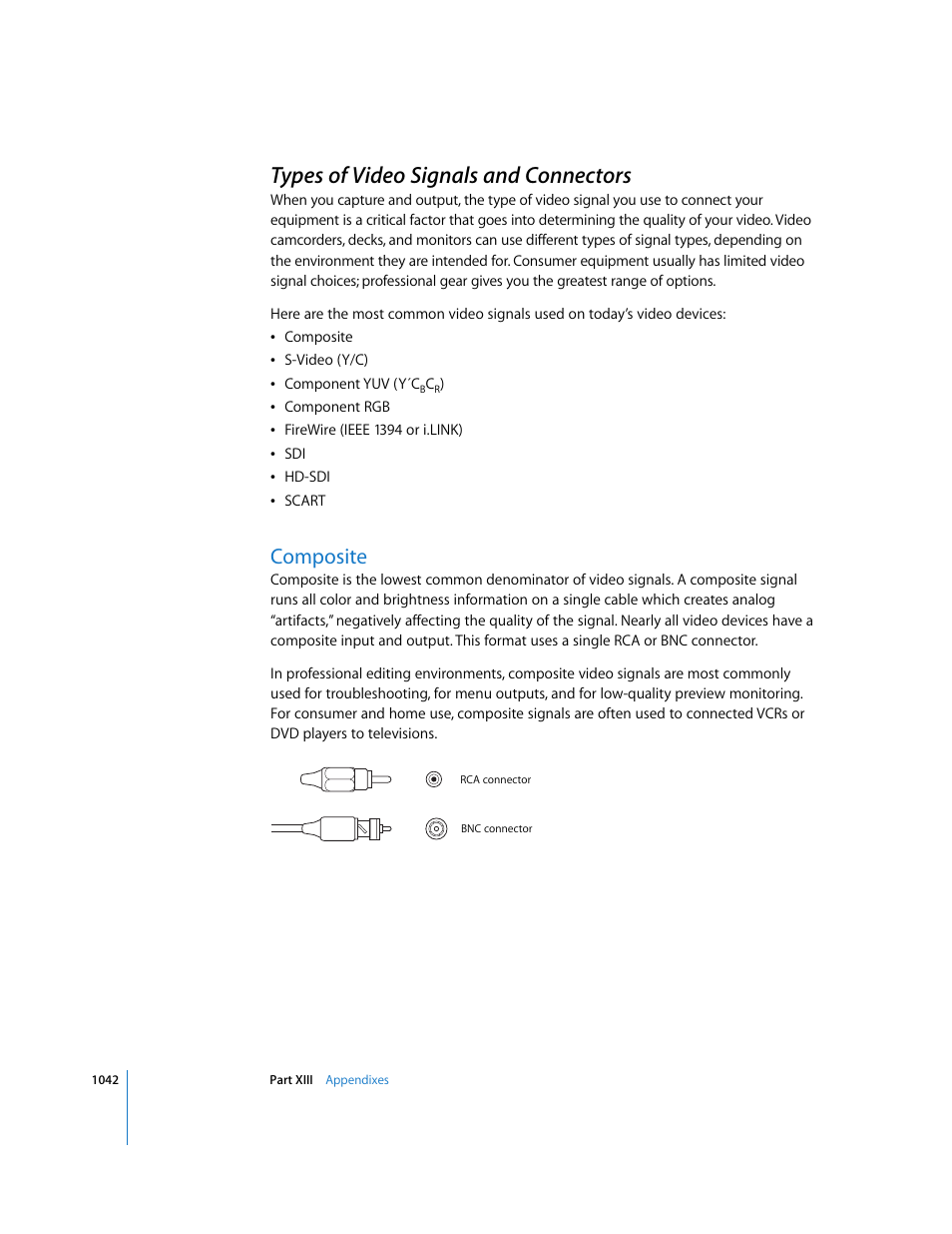 Types of video signals and connectors, Composite, P. 1042) | Apple Final Cut Express HD User Manual | Page 1042 / 1153