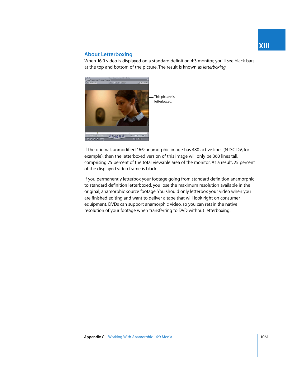 About letterboxing, Xiii | Apple Final Cut Express HD User Manual | Page 1061 / 1153