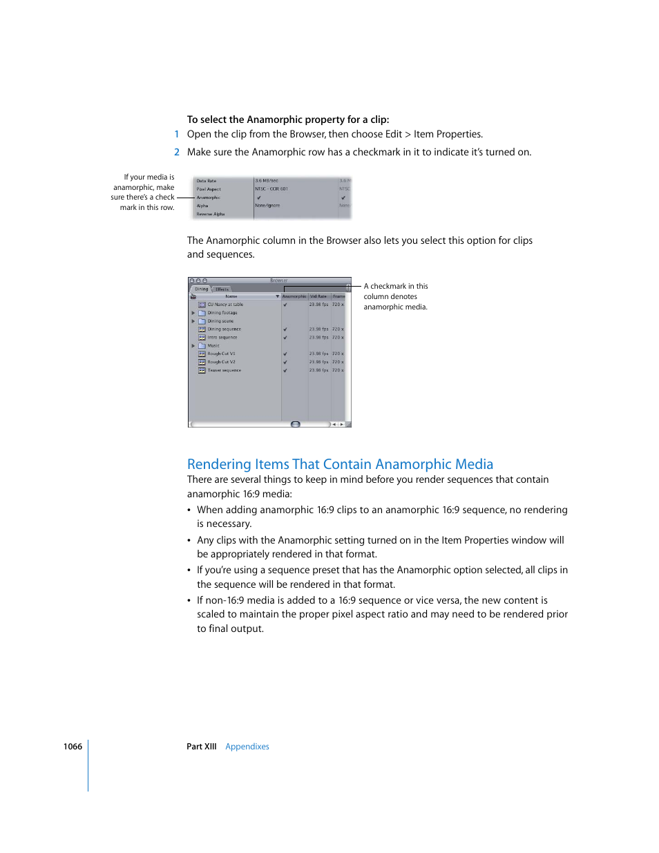 Rendering items that contain anamorphic media, P. 1066) | Apple Final Cut Express HD User Manual | Page 1066 / 1153