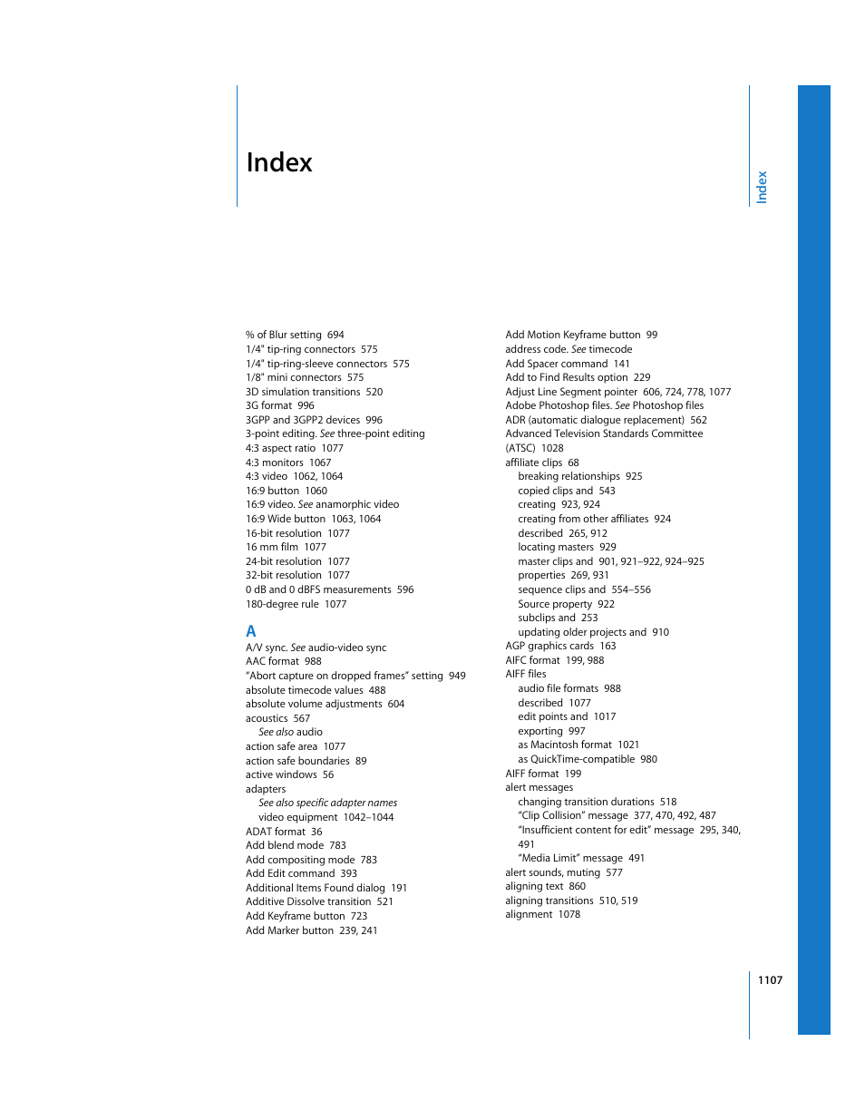 Index | Apple Final Cut Express HD User Manual | Page 1107 / 1153