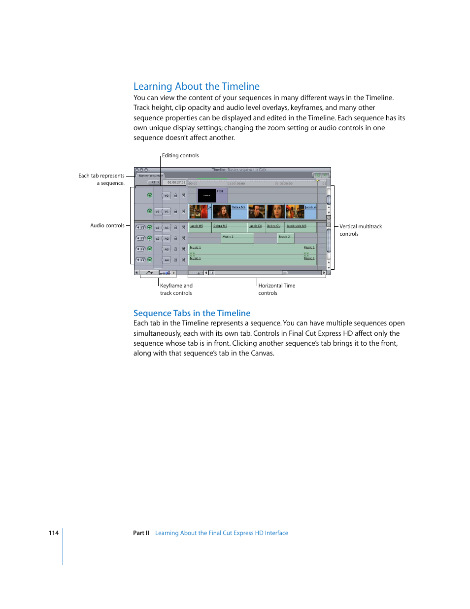 Learning about the timeline, Sequence tabs in the timeline, P. 114) | Apple Final Cut Express HD User Manual | Page 114 / 1153
