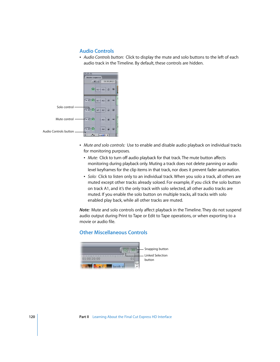 Audio controls, Other miscellaneous controls | Apple Final Cut Express HD User Manual | Page 120 / 1153