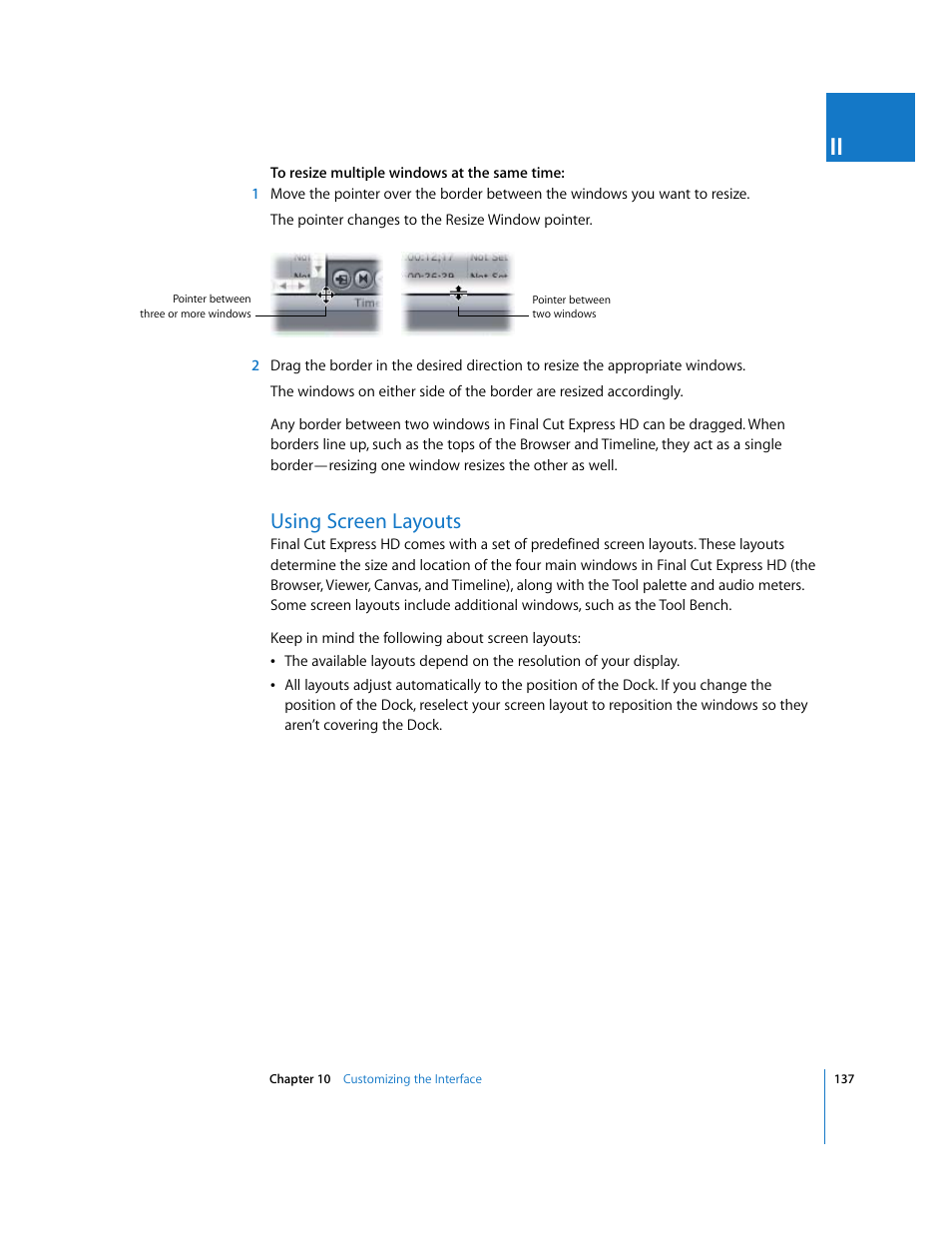 Using screen layouts, P. 137) | Apple Final Cut Express HD User Manual | Page 137 / 1153