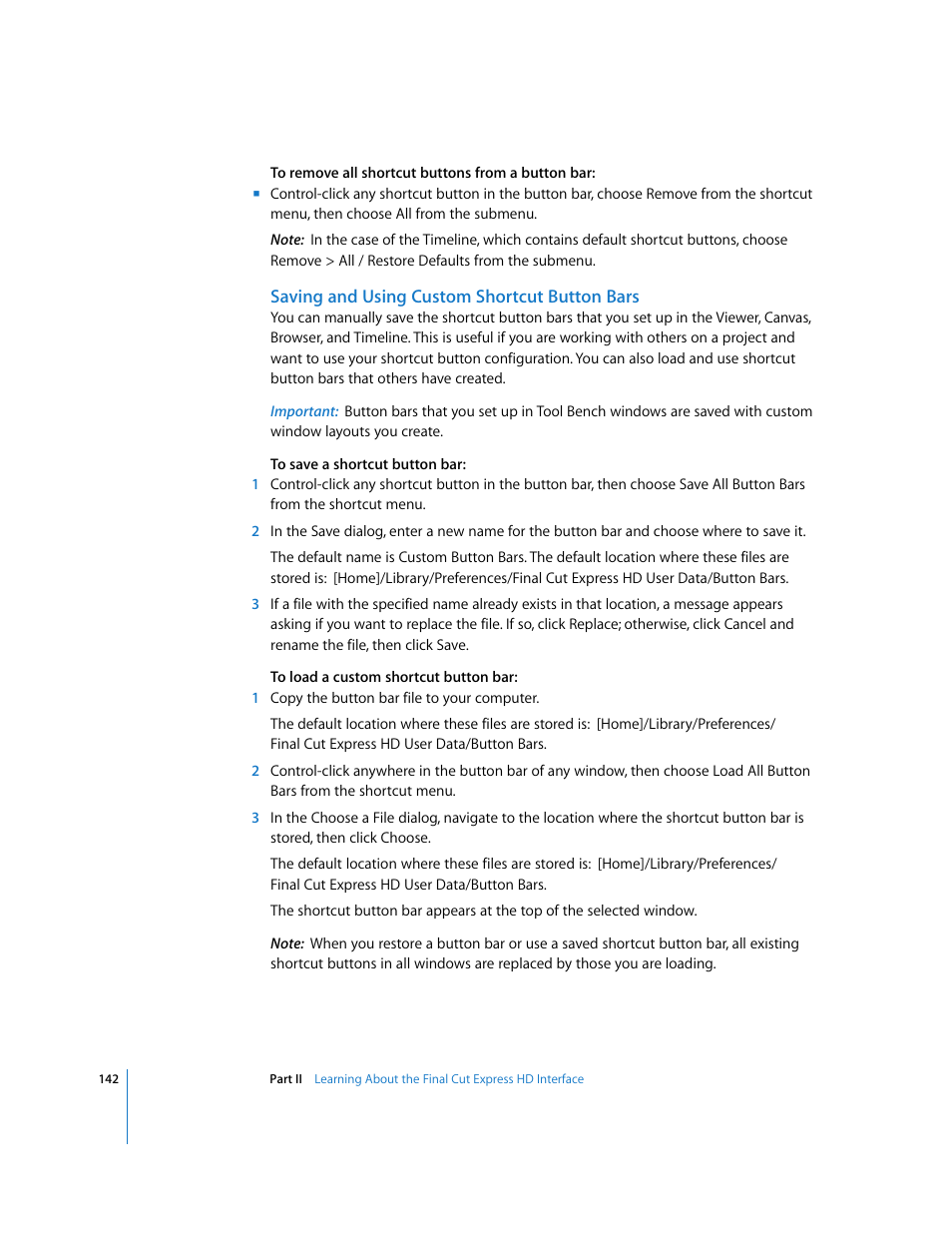 Saving and using custom shortcut button bars | Apple Final Cut Express HD User Manual | Page 142 / 1153