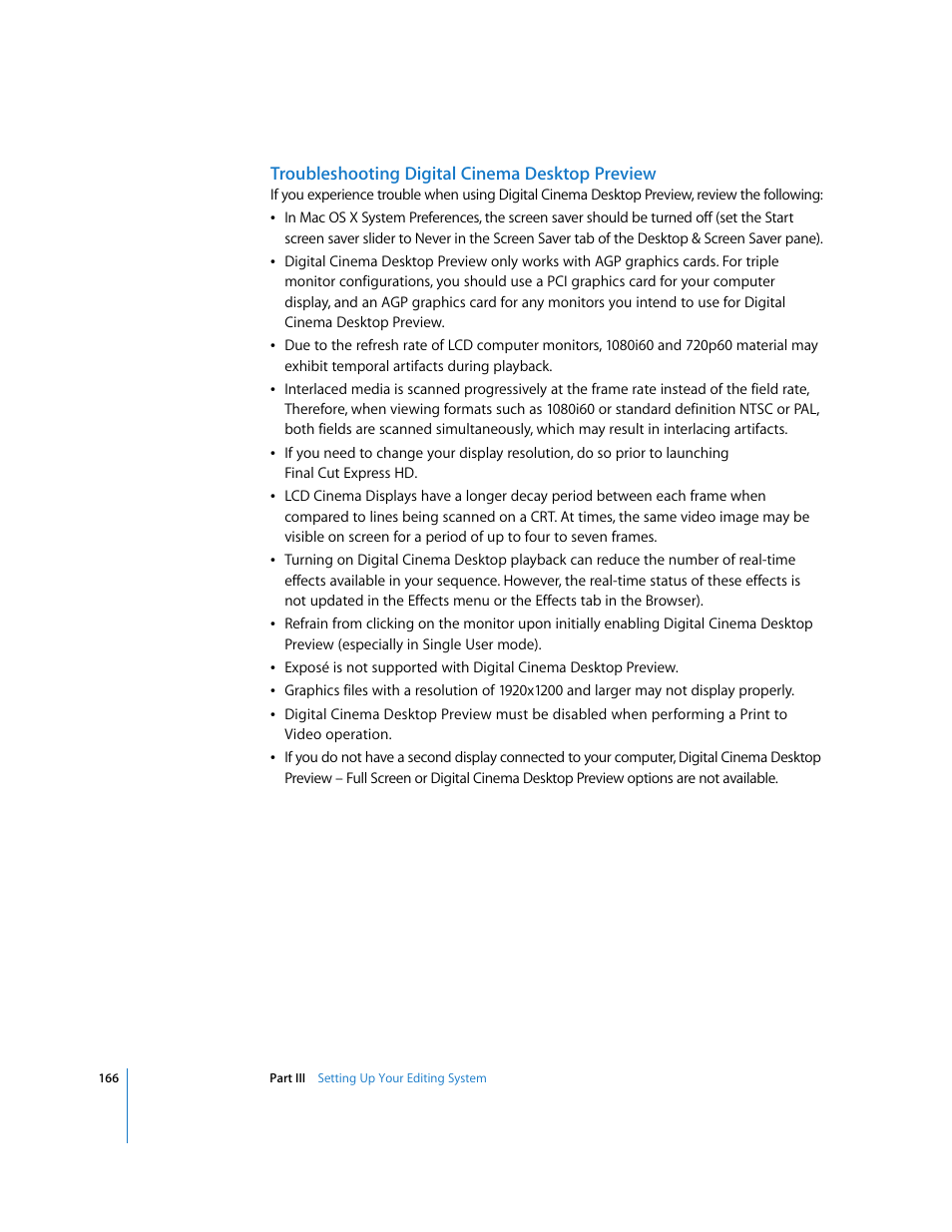 Troubleshooting digital cinema desktop preview, P. 166) | Apple Final Cut Express HD User Manual | Page 166 / 1153
