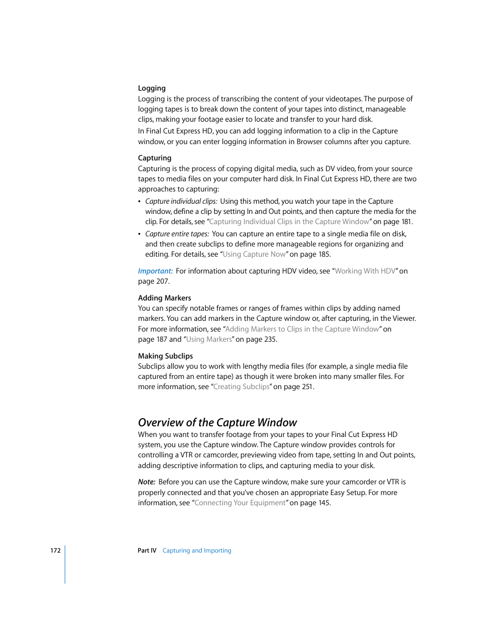 Overview of the capture window, P. 172) | Apple Final Cut Express HD User Manual | Page 172 / 1153