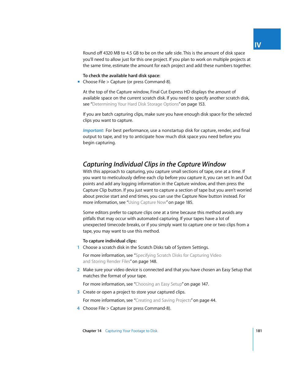 Capturing individual clips in the capture window, P. 181) | Apple Final Cut Express HD User Manual | Page 181 / 1153