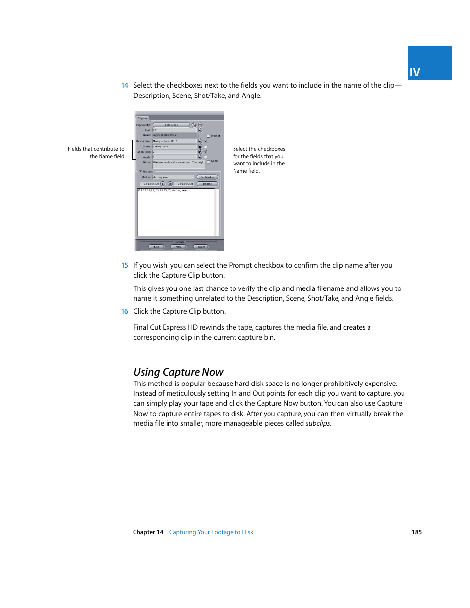 Using capture now, P. 185) | Apple Final Cut Express HD User Manual | Page 185 / 1153