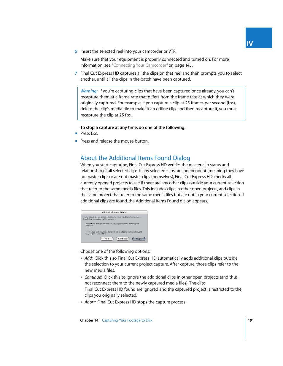 About the additional items found dialog | Apple Final Cut Express HD User Manual | Page 191 / 1153