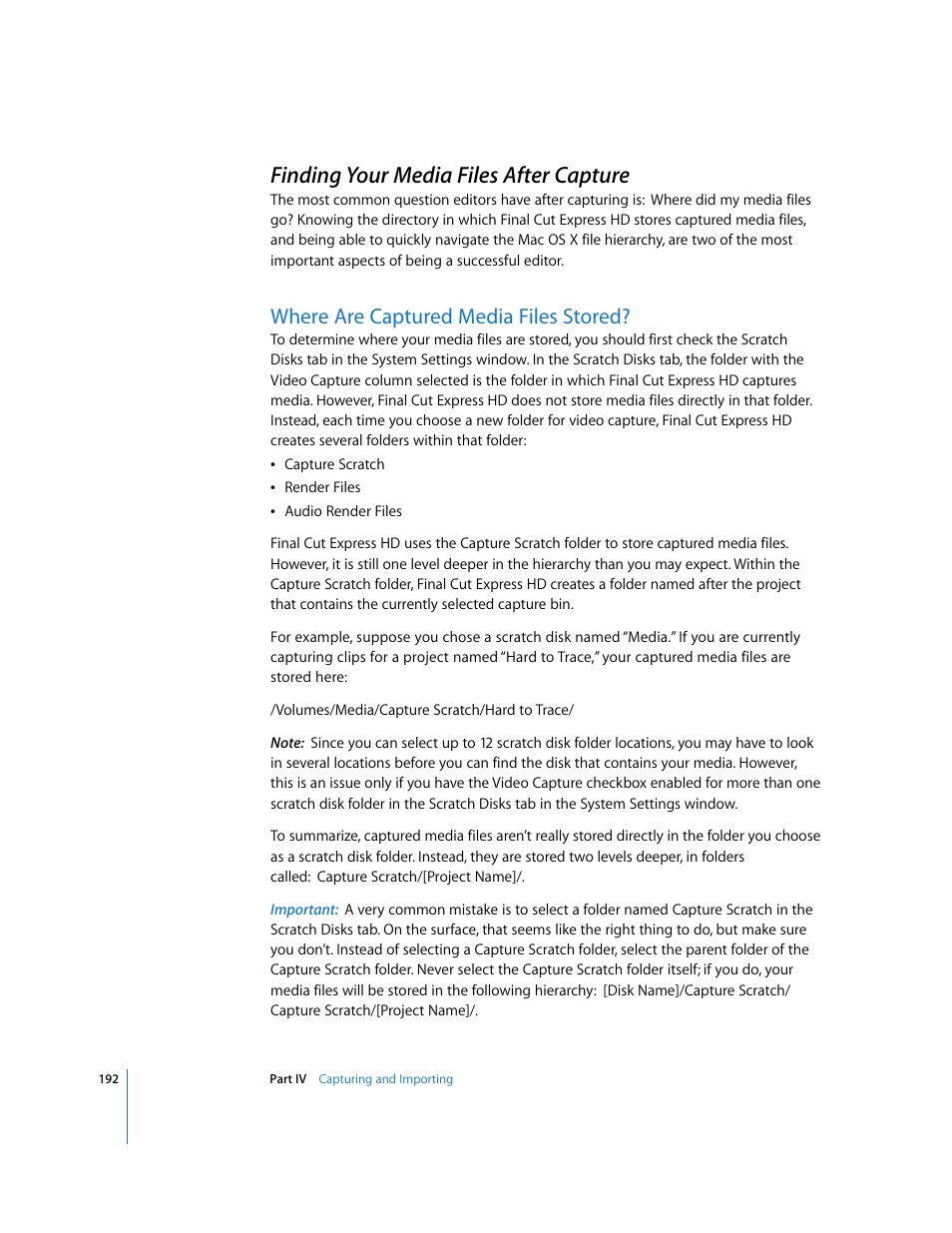 Finding your media files after capture, Where are captured media files stored, P. 192) | Apple Final Cut Express HD User Manual | Page 192 / 1153