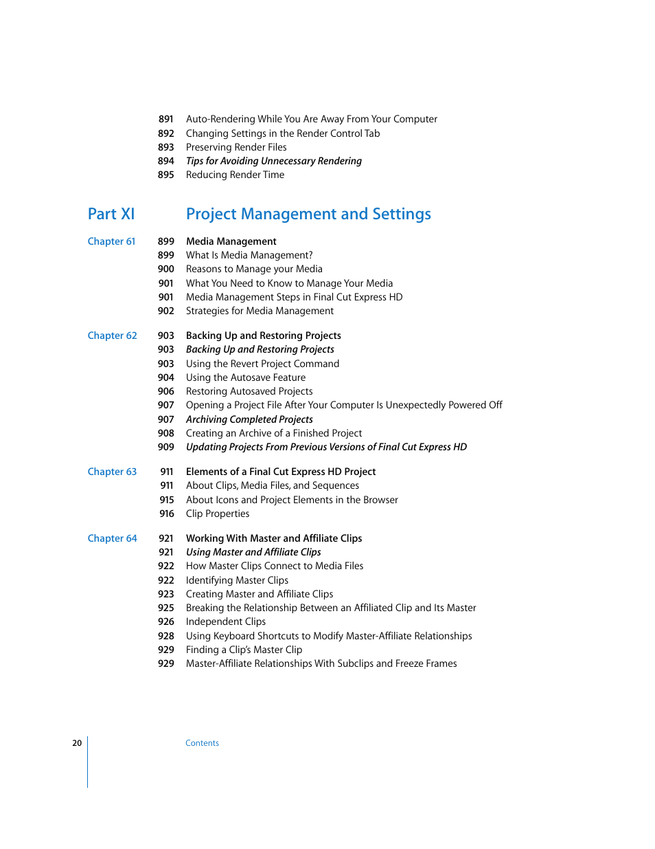 Part xi project management and settings | Apple Final Cut Express HD User Manual | Page 20 / 1153