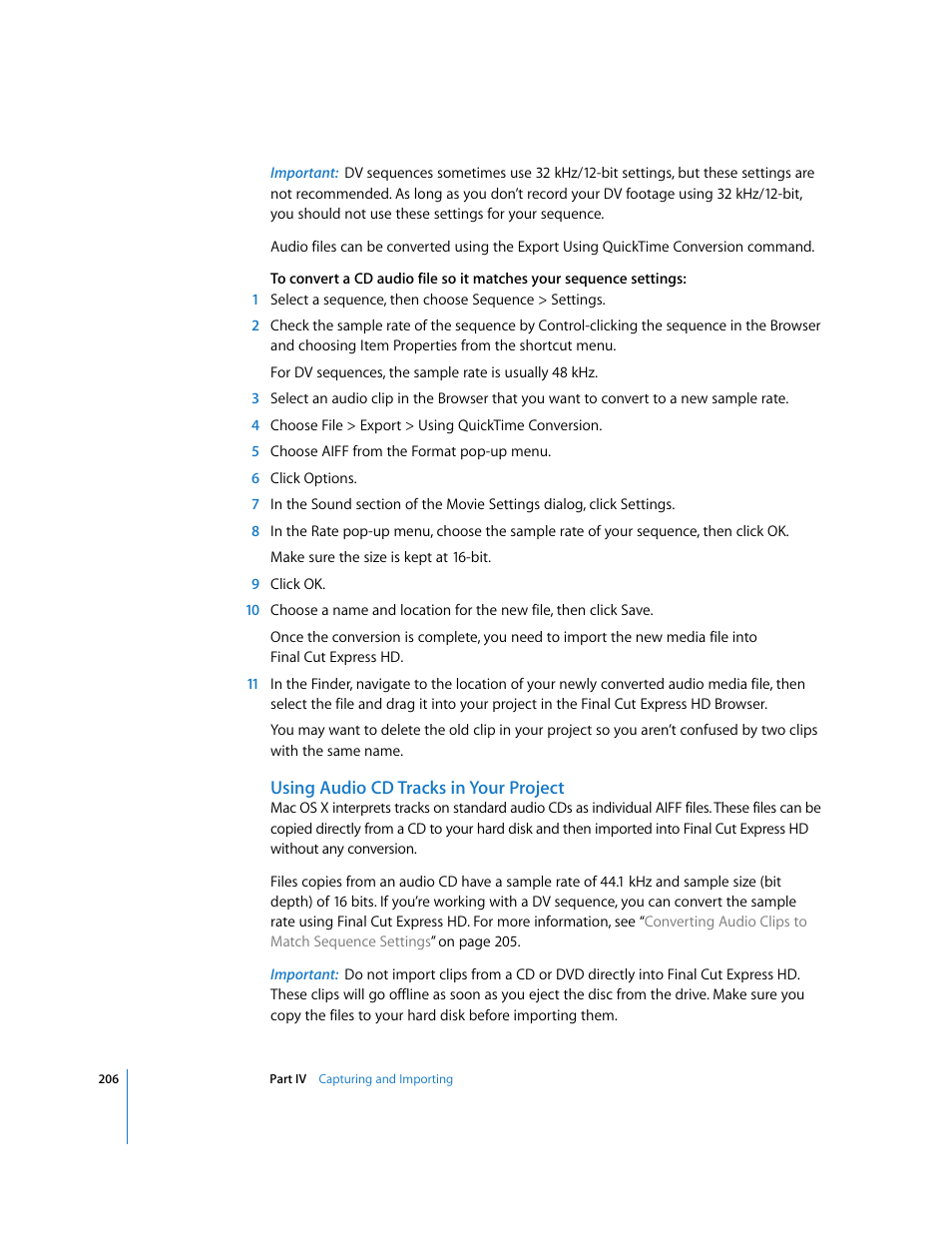 Using audio cd tracks in your project | Apple Final Cut Express HD User Manual | Page 206 / 1153