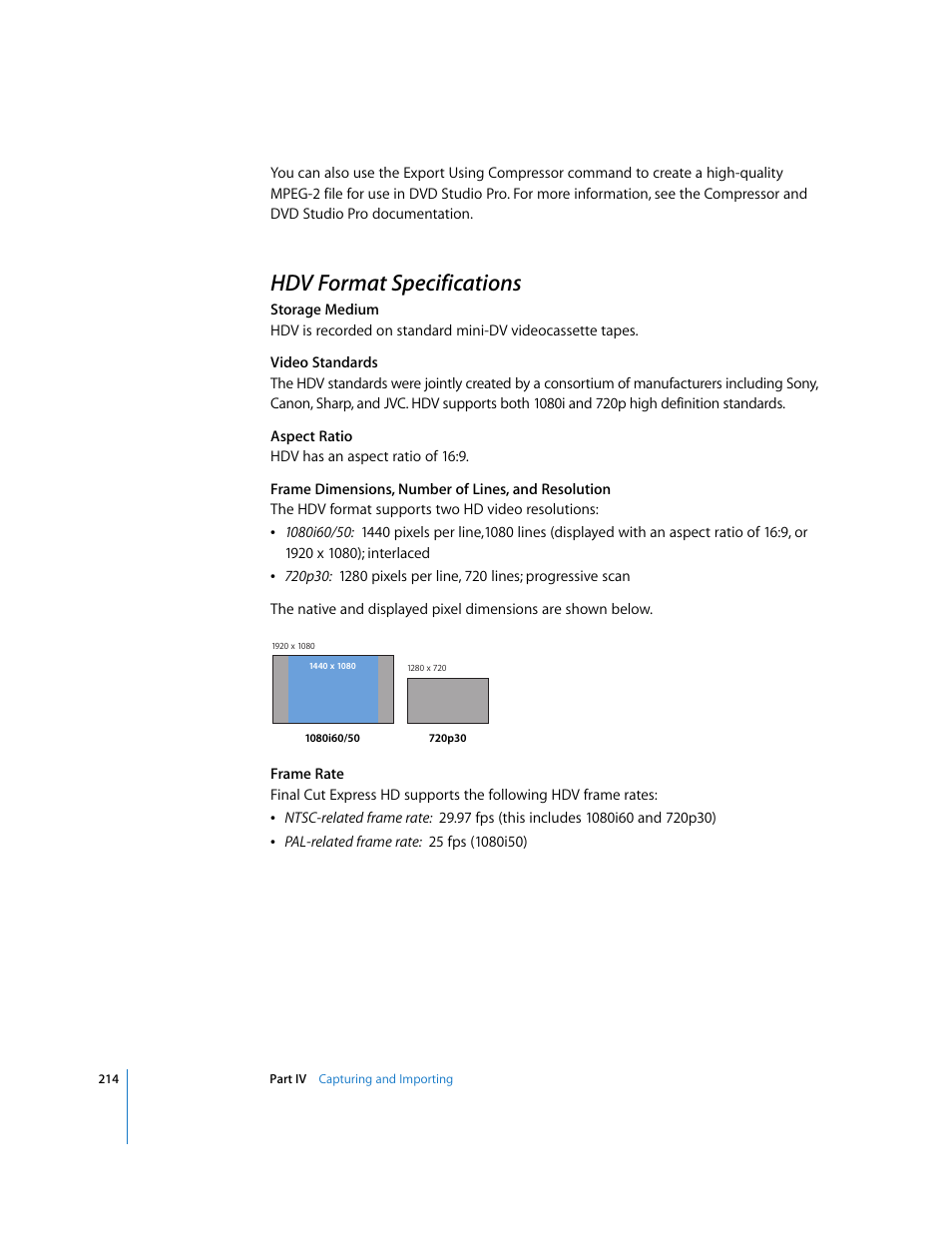 Hdv format specifications, P. 214) | Apple Final Cut Express HD User Manual | Page 214 / 1153