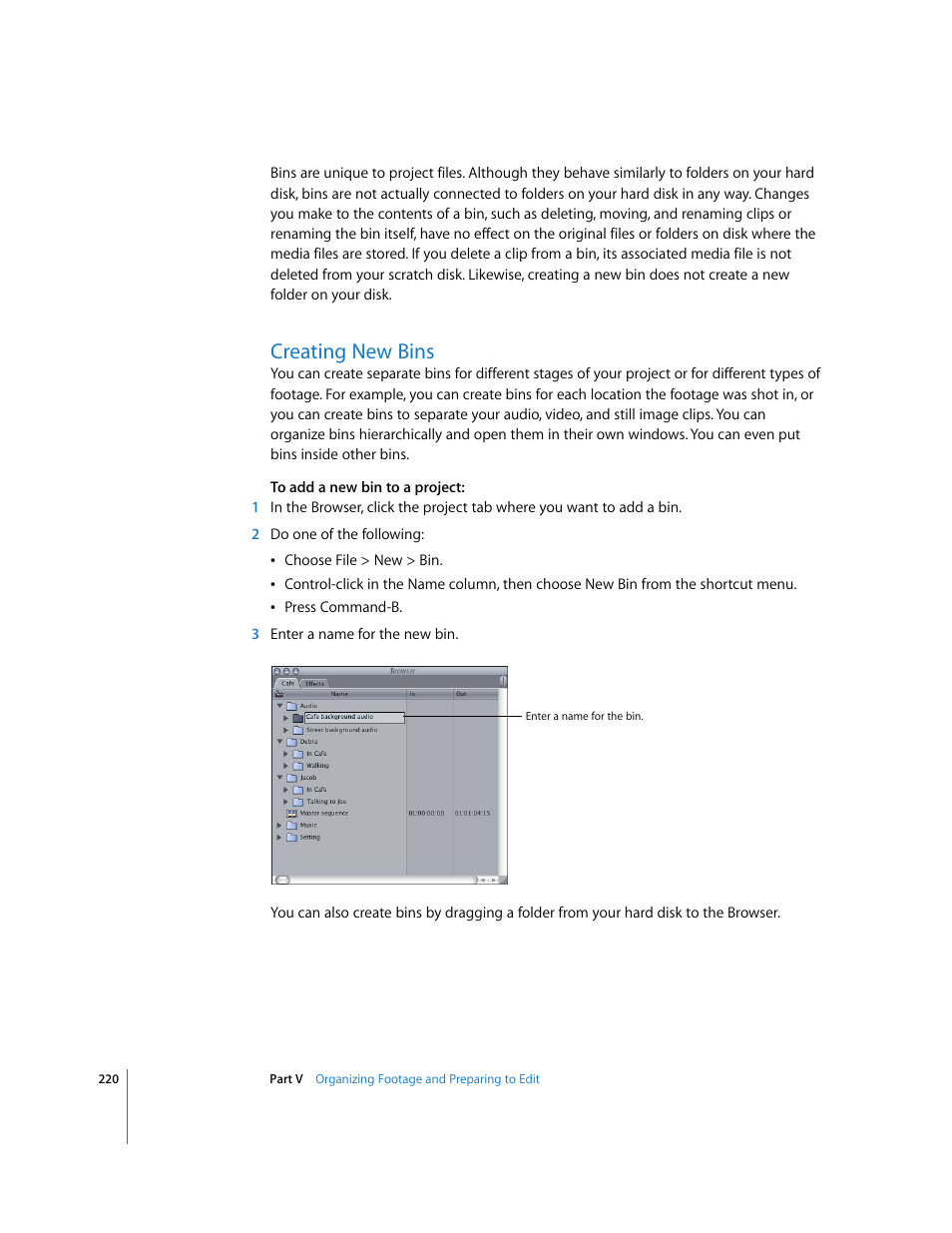 Creating new bins | Apple Final Cut Express HD User Manual | Page 220 / 1153