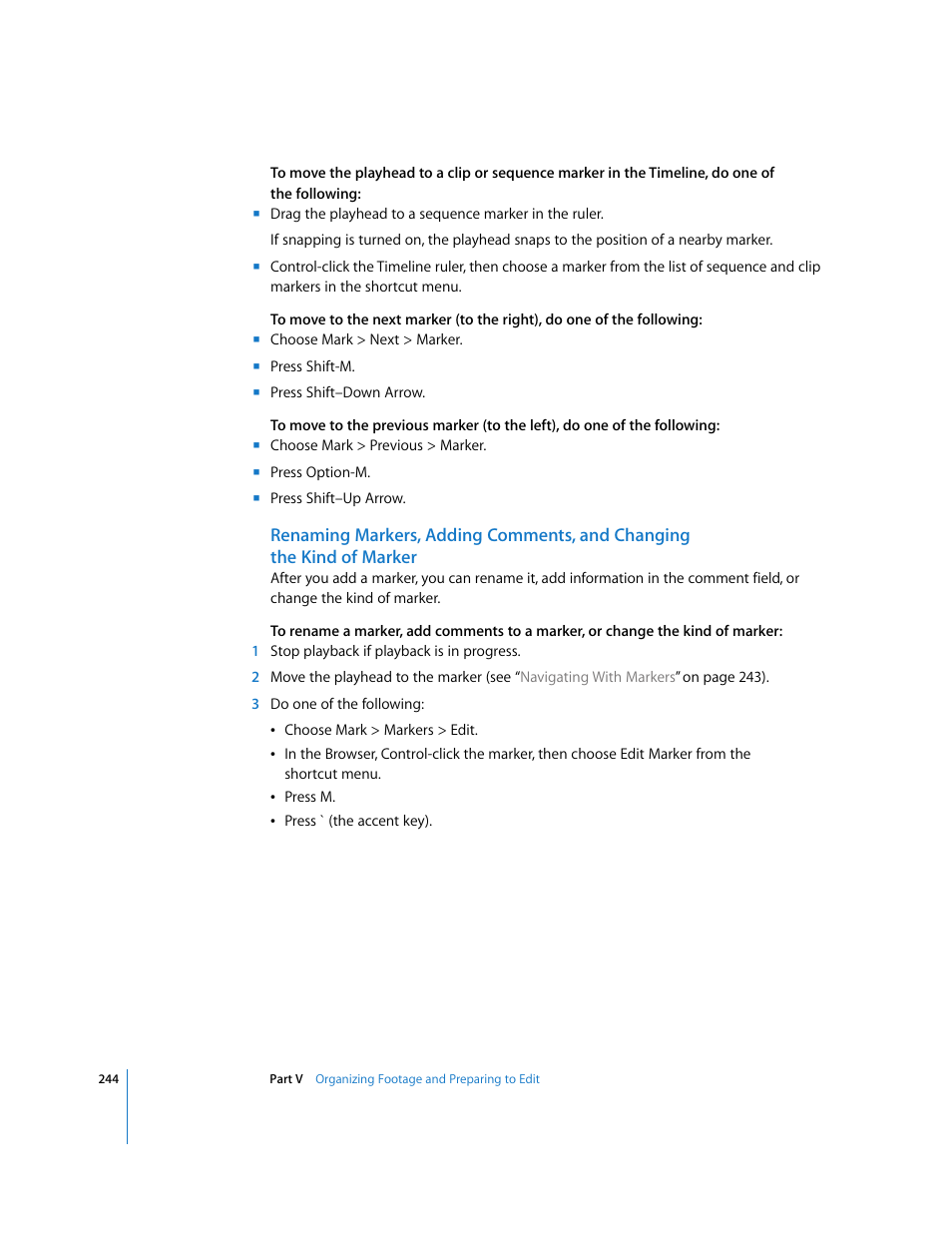 Renaming markers, adding comments, and changing, The kind of marker | Apple Final Cut Express HD User Manual | Page 244 / 1153